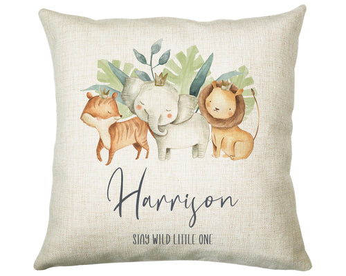 Personalised Baby Animal Cushion New Baby Gift  Printed Name Design - Pillow Gift For Girls Boys Safari Nursery Bedroom Decor CS290
