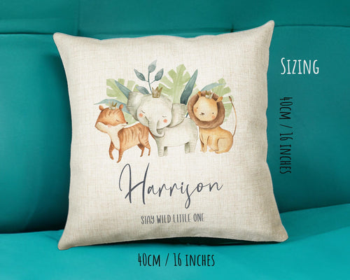 Personalised Baby Animal Cushion New Baby Gift  Printed Name Design - Pillow Gift For Girls Boys Safari Nursery Bedroom Decor CS290