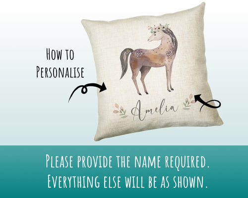 Personalised Horse Cushion Gift Printed Name Design - Pillow Gift For Girls Boys Nursery Bedroom Woodland Decor Birthday Gift CS282
