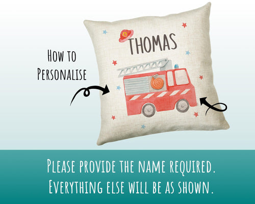 Personalised Fire Engine Cushion Gift Boys Bedroom Printed Name Design - Pillow Gift For Girls Boys Nursery Decor Birthday Gift CS278