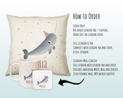 Personalised Narwhal Cushion Girls Boys Gift Printed Name Design - Custom Pillow For Girls Boys Nursery Bedroom Decor Gift CS276
