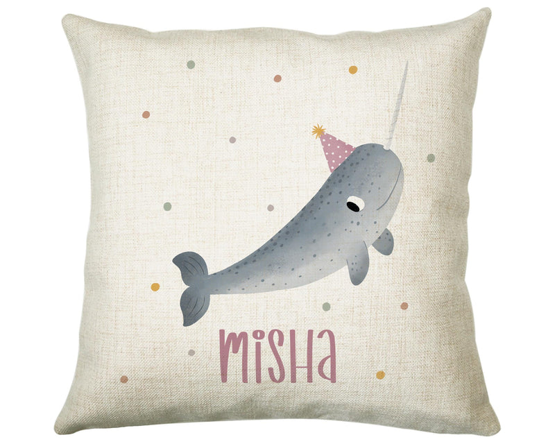 Personalised Narwhal Cushion Girls Boys Gift Printed Name Design - Custom Pillow For Girls Boys Nursery Bedroom Decor Gift CS276