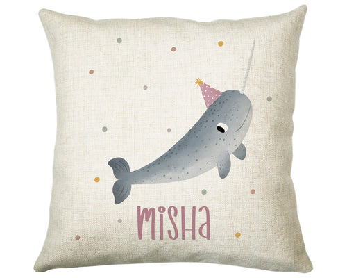 Personalised Narwhal Cushion Girls Boys Gift Printed Name Design - Custom Pillow For Girls Boys Nursery Bedroom Decor Gift CS276