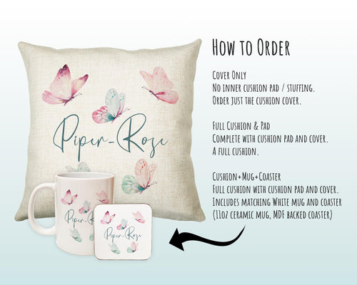 Personalised Butterfly Cushion Magical Gift Printed Name Design - Pillow Gift For Girls Bedroom Decor Mothers Day Birthday Gift CS262