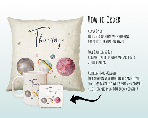 Personalised Space Planet Cushion Gift Printed Name Design - Pillow Gift For Girls Boys Nursery Bedroom Decor Gift CS248