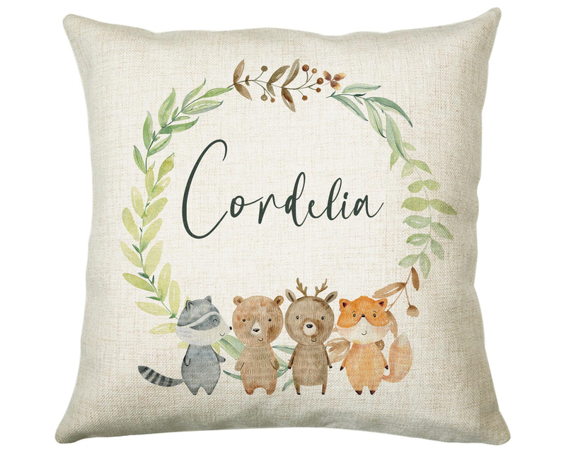 Personalised Baby Cushion New Baby Gift Woodland Animal Printed Name Design - Pillow Gift For Girls Boys Nursery Bedroom Decor Gift CS243