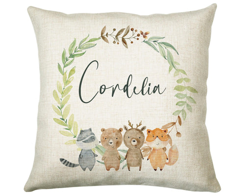 Personalised Baby Cushion New Baby Gift Woodland Animal Printed Name Design - Pillow Gift For Girls Boys Nursery Bedroom Decor Gift CS243