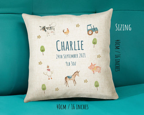 Personalised Farm Animal Cushion Gift Printed Name Design - Pillow Gift For Girls Boys Nursery Bedroom Farmyard Decor Birthday Gift CS298