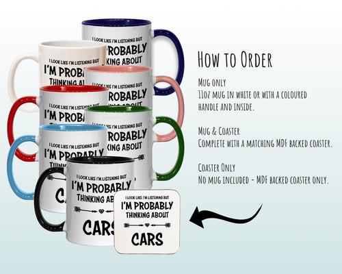 I'm Probably Thinking About Cars Mug Gift 11oz Coffee Mug Gift Idea For Car Enthusiast Racing Team Sport Motorsports For Him Her MG0295