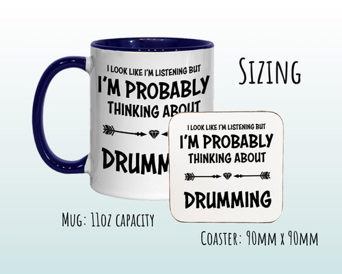 I'm Probably Thinking About Drumming Mug Gift 11oz Coffee Mug Gift Idea For Drummer Drum Sticks Musician Band Member For Him Her MG0286