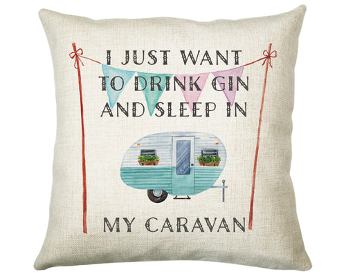 Campervan Gift Gin & Camping Caravan Cushion - Camping Gifts For Caravan Motorhome Owners Lovers Fans - Motorhome Decor Gift Pillow CS195
