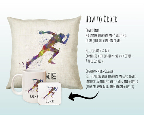 Personalised Mens Runner Cushion Gift For Him Boys Bedroom Printed Name Design - Birthday Pillow Gift Sport Running Decor CS273