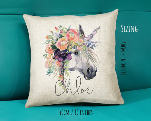 Personalised Unicorn Cushion Gift Printed Name Design - Cushion Throw Pillow Gift For Girls Nursery Bedroom Birthday Christmas Gift CS212