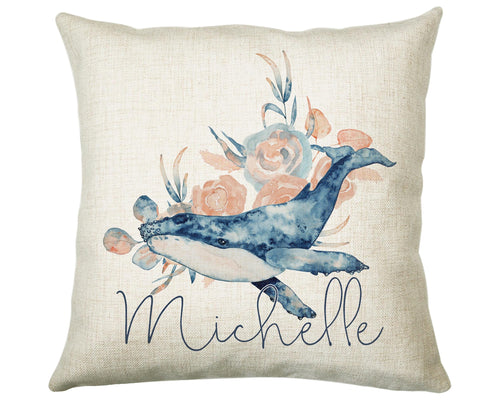 Personalised Whale Cushion Gift Printed Name Design - Nautical Sea Ocean Throw Pillow Gift For Her Mum Gift Christmas Gift CS205