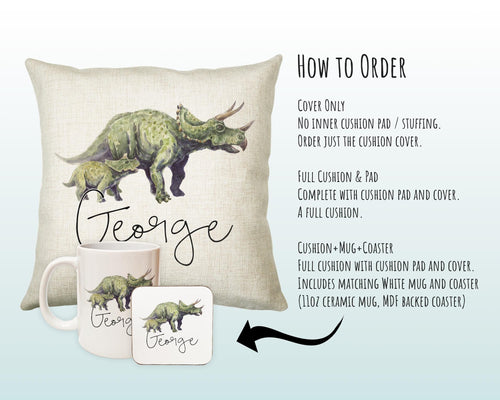Personalised Dinosaur Cushion Gift Printed Name Design - Cushion Throw Pillow Gift For Boy Girl Kids Bedroom Birthday Christmas Gift CS166