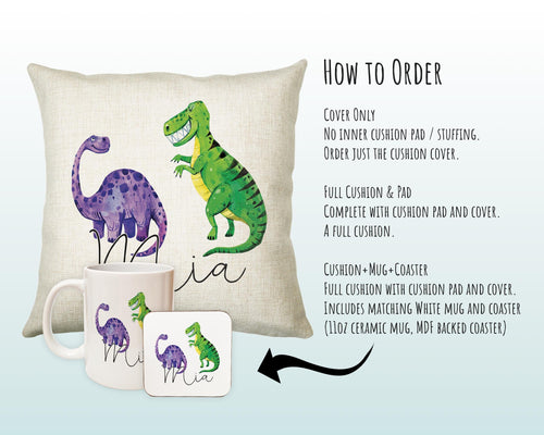 Personalised Dinosaur Cushion Gift Printed Name Design - Cushion Throw Pillow Gift For Boy Girl Kids Bedroom Birthday Christmas Gift CS165