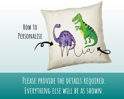 Personalised Dinosaur Cushion Gift Printed Name Design - Cushion Throw Pillow Gift For Boy Girl Kids Bedroom Birthday Christmas Gift CS165