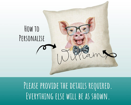 Personalised Hipster Pig Cushion Gift Printed Name Design - Cushion Throw Pillow Gift For Mum Friend Bedroom Birthday Christmas Gift CS144