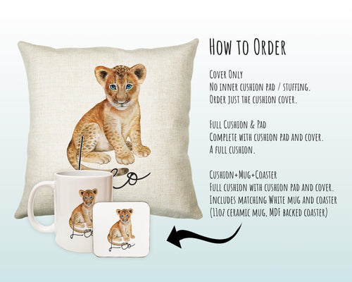 Personalised Lion Cub Cushion Gift Printed Name Design - Cushion Throw Pillow Gift For Mum Dad Friend Bedroom Birthday Christmas Gift CS075