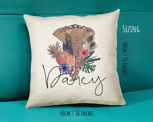 Personalised Elephant Cushion Gift Printed Name Design - Cushion Throw Pillow Gift For Mum Dad Friend Bedroom Birthday Christmas Gift CS048