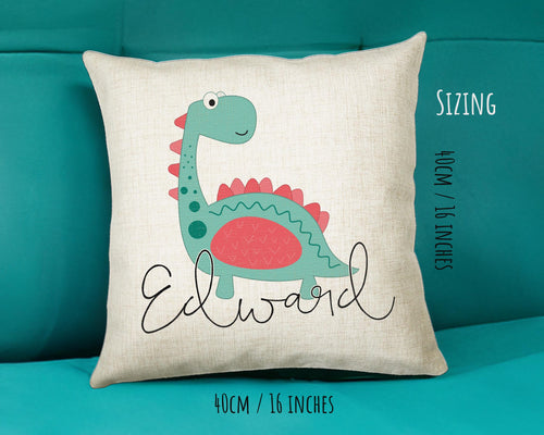 Personalised Dinosaur Cushion Gift Printed Name Design - Cushion Throw Pillow Gift For Boys Nursery Bedroom Birthday Christmas Gift CS010