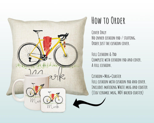 Personalised Cycling Cushion Gift Printed Name Design - Cushion Throw Pillow Gift For Bike Riding Cyclist CS311