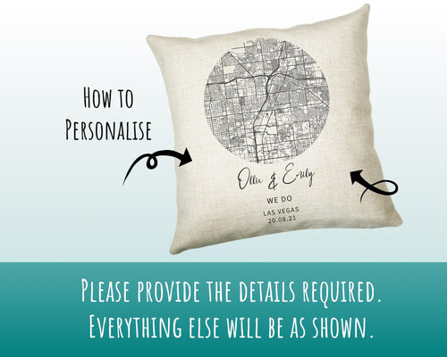 Personalised City Map Cushion Las Vegas Anniversary Engagement Wedding Gift Name Design - Cushion Pillow Gift For Newly Married Couple CS432