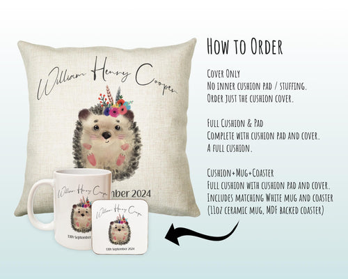 Personalised Hedgehog Cushion Magical Gift Printed Name Design New Baby Gift - Pillow Gift Girls Bedroom Decor For Birthday Gift CS320