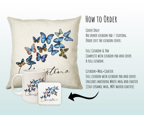 Personalised Butterfly Cushion Magical Gift Printed Name Design - Pillow Gift For Sitting Room Bedroom Decor  Birthday ChristmasGift CS485