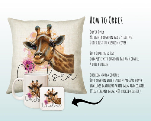 Personalised Giraffe Cushion Gift Printed Name Design - Cushion Throw Pillow Gift For Mum Dad Friend Bedroom Birthday Christmas Gift CS164