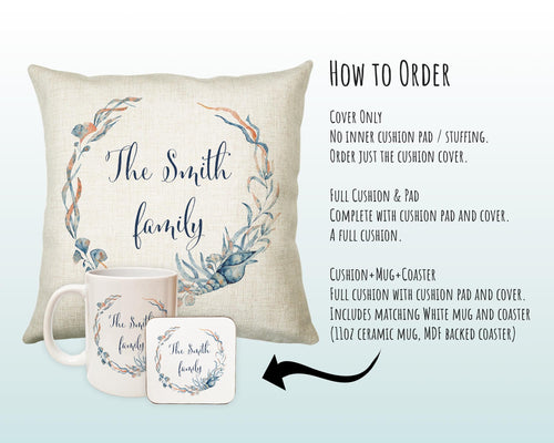 Personalised Sea Shell Cushion Gift Printed Name Design - Throw Pillow Gift For Family Gift Nursery Bedroom Birthday Christmas Gift CS207