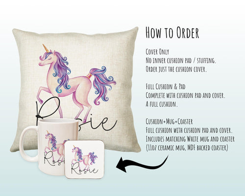 Personalised Unicorn Cushion Gift Printed Name Design - Cushion Throw Pillow Gift For Girls Nursery Bedroom Birthday Christmas Gift CS035
