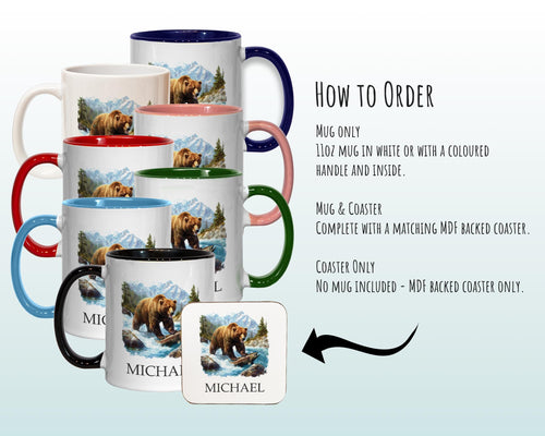 Personalised Bear Salmon Fishing Gift Mug - Ceramic Coffee Tea Hot Chocolate Mug for Bear Lovers Fishing Gift MG0839