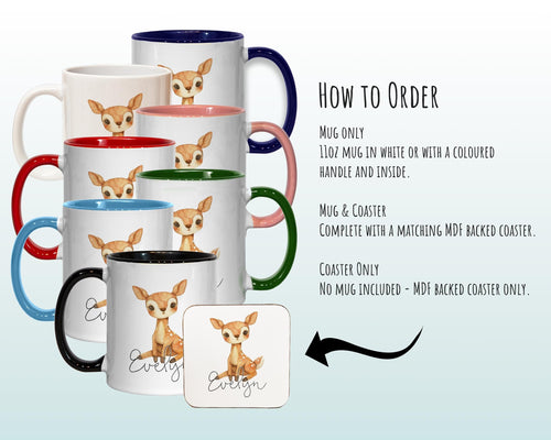 Personalised Deer Gift Mug - Ceramic Coffee Tea Hot Chocolate Mug Gift Baby Deer Lovers - Secret Santa Gift for Wildlife Animal Lover MG0864