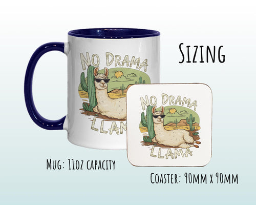 No Drama Llama Gift Mug - Ceramic Coffee Tea Hot Chocolate Mug Coaster Cute Llama Animal Lover Secret Santa Gift Idea for Drama Queen MG0870