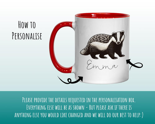 Personalised Badger Gift Mug - Ceramic Coffee Tea Hot Chocolate Mug Coaster Cute Animal Lover - Secret Santa Gift Idea Wildlife MG0872
