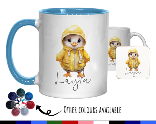 Personalised Duckling Gift Mug - Ceramic Coffee Tea Hot Chocolate Mug Coaster Cute Duck Flowers Animal - Secret Santa Gift Idea MG0880