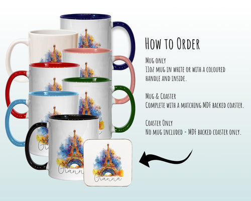 Personalised Paris Eiffel Tower Gift Mug - Ceramic Coffee Tea Hot Chocolate Mug Gift Paris City Lovers - Secret Santa Gift France MG0886