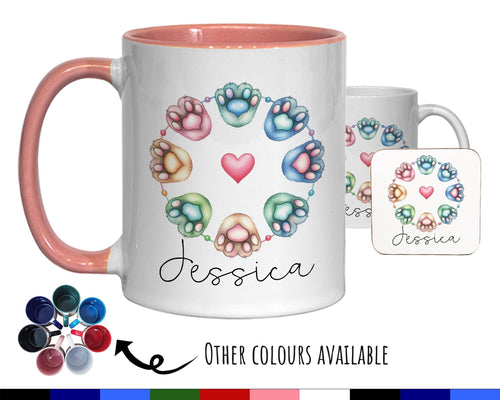 Personalised Cat Lovers Gift Mug - Ceramic Coffee Tea Chocolate Mug Coaster Cat Paw Prints Design for Cat Owner Cat Mum Secret Santa MG0898