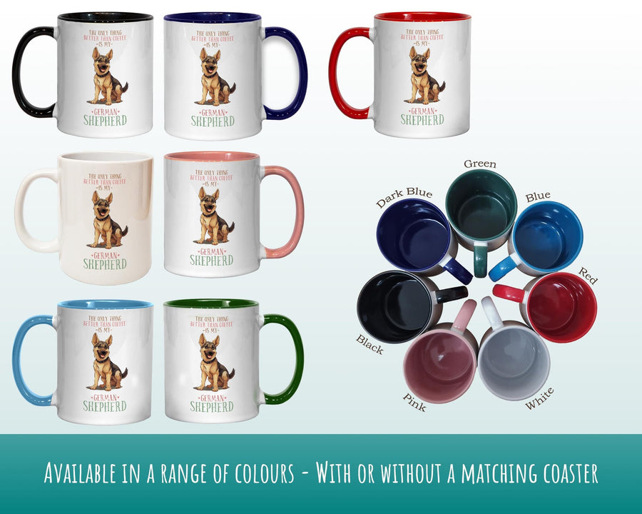German Shepherd Gift Mug - Ceramic Coffee Tea Chocolate Mug Coaster Golden Retriever Design for Dog Mum Dad Owner Secret Santa MG0903