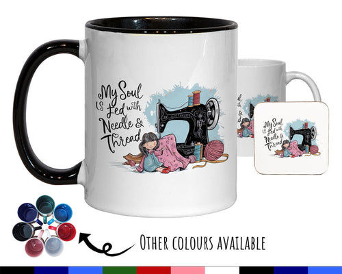 Sewing Gift Mug - Ceramic Coffee Tea Hot Chocolate Mug Gift for Sewing Lovers - Needle & Thread Design Secret Santa Gift Idea for Her MG0922