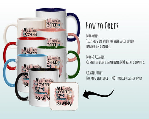 Sewing Gift Mug - Ceramic Coffee Tea Hot Chocolate Mug Gift for Sewing Lovers - Coffee & Sewing Design Secret Santa Gift Idea for Her MG0926