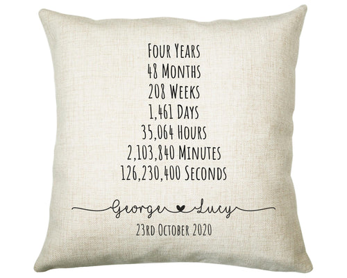 Personalised 4th Anniversary Cotton Gift Cushion Four Years Custom Design Gift Valentines Present - Wedding Cushion Pillow Gift CS469