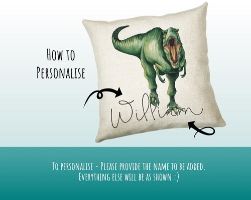 Personalised Dinosaur Cushion Gift Printed Name Design - Cushion Throw Pillow Gift For Boy Girl Kids Bedroom Birthday Christmas Gift CS169