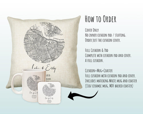 Personalised City Map Cushion Amsterdam Anniversary Engagement Wedding Gift Name Design - Cushion Pillow Gift For New Home Owners CS443