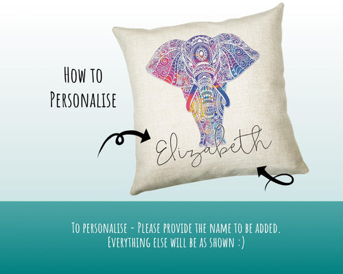 Personalised Elephant Cushion Gift Printed Name Design - Safari Cushion Throw Pillow Gift For Boy Girl Kids Bedroom Birthday Gift CS182