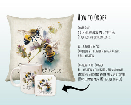 Gift For Mum Personalised Bumble Bee Cushion Gift Printed Name Design - Cushion Throw Pillow Gift Beekeeper Gardener Gardening Gift CS526