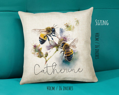 Gift For Mum Personalised Bumble Bee Cushion Gift Printed Name Design - Cushion Throw Pillow Gift Beekeeper Gardener Gardening Gift CS526