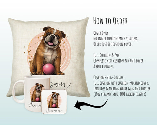 Personalised Bulldog Cushion Gift Printed Name Design - Cushion Throw Pillow Gift For Dog Lover Dog Mum Dad CS309