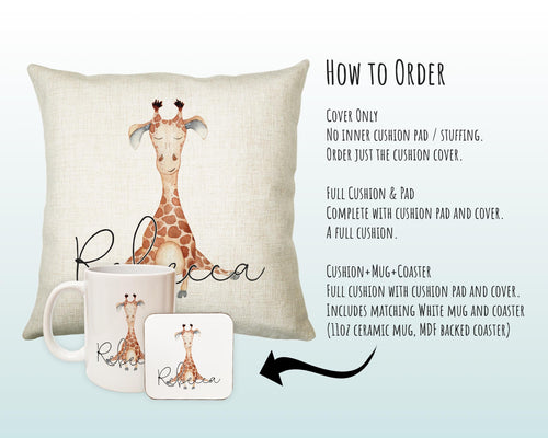 Personalised Giraffe Cushion Gift Printed Name Design - Cushion Throw Pillow Gift For Mum Dad Friend Bedroom Birthday Christmas Gift CS157